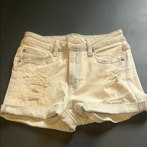 American Eagle Outfitters Cream Distressed Jean Shorts